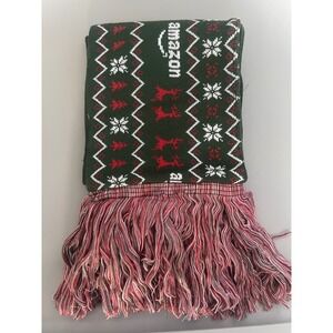 Amazon Holiday Christmas Scarf Green‎ Reindeer Snowflake Fringe